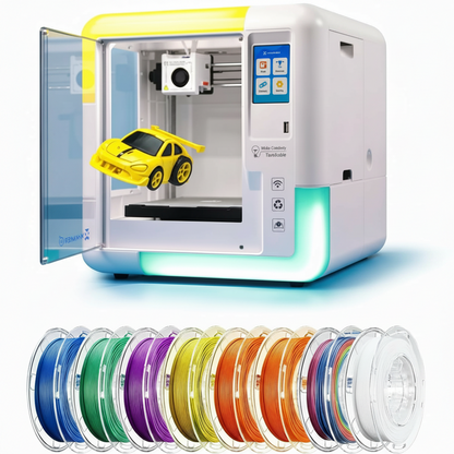 3D Printer for Kids & Beginners, Ai-Powered Toy Maker with Leveling-Free Design, 400Mm/S Speed, 17+ Design Modules, 8 PLA Filaments, Enclosed Mini 3D Printer for Home & School, X-Maker AI+