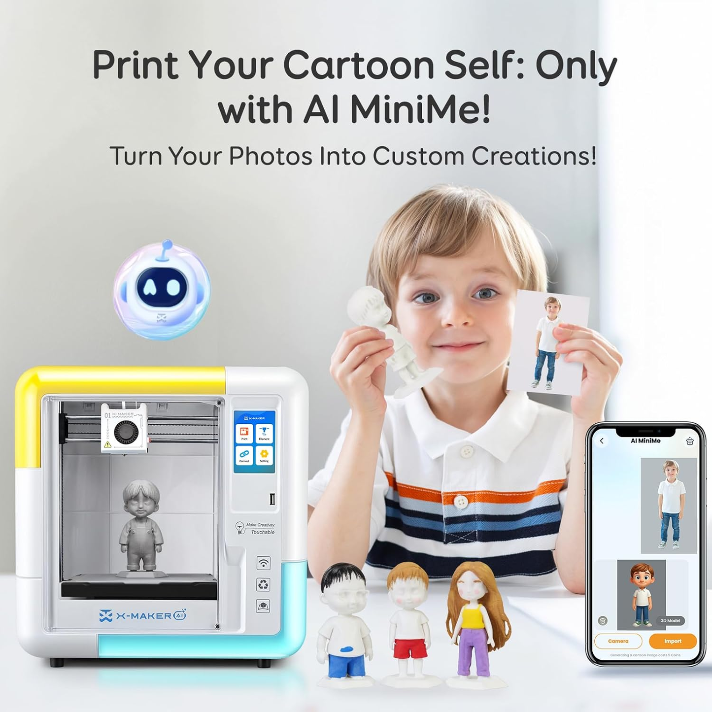 3D Printer for Kids & Beginners, Ai-Powered Toy Maker with Leveling-Free Design, 400Mm/S Speed, 17+ Design Modules, 8 PLA Filaments, Enclosed Mini 3D Printer for Home & School, X-Maker AI+