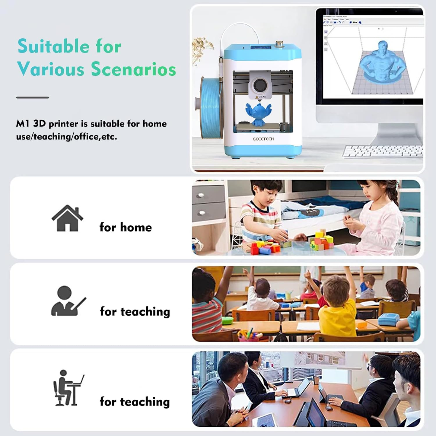 3D Printer for Kids and Beginners,Geeetech Mini 3D Printers with Auto Leveling,High Speed and Fully Open Source,Fully Assembled Direct Drive Extruder,For Home and School,Print Area 3.94×4.33×3.94 In
