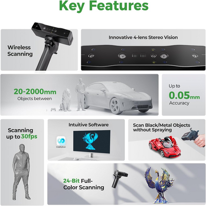 3D Scanner Otter Lite, Handheld Wireless Scanner with 0.05Mm Accuracy, Anti-Shake Tracking, up to 30FPS Scanning Speed