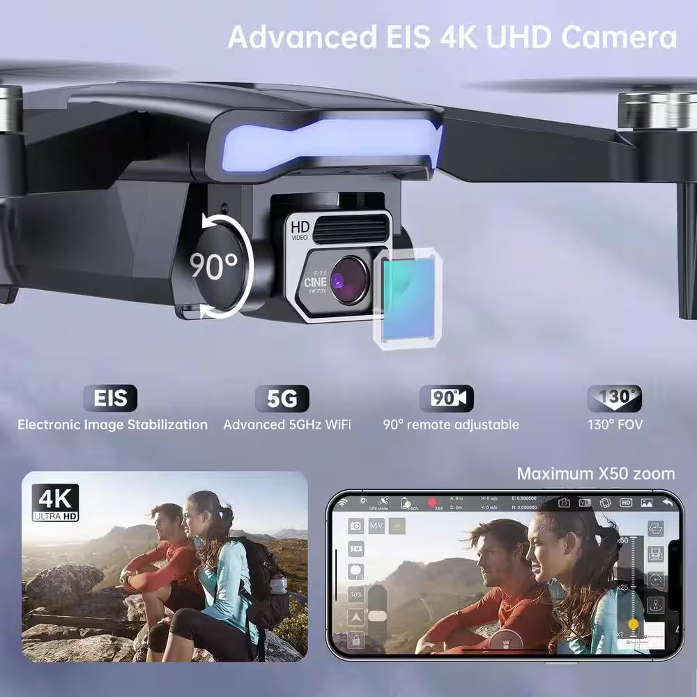 GPS Drone with Camera 4K UHD with 90 Min Flight Time Long Control Range Auto Return Follow Me Brushless Motor