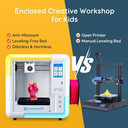 3D Printer for Kids & Beginners, Ai-Powered Toy Maker with Leveling-Free Design, 400Mm/S Speed, 17+ Design Modules, 8 PLA Filaments, Enclosed Mini 3D Printer for Home & School, X-Maker AI+