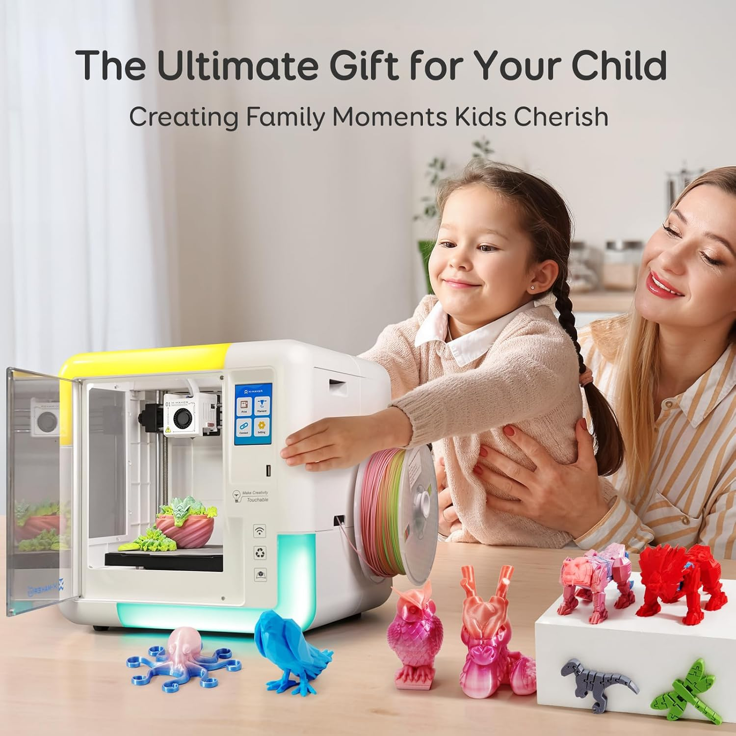 3D Printer for Kids & Beginners, Ai-Powered Toy Maker with Leveling-Free Design, 400Mm/S Speed, 17+ Design Modules, 8 PLA Filaments, Enclosed Mini 3D Printer for Home & School, X-Maker AI+