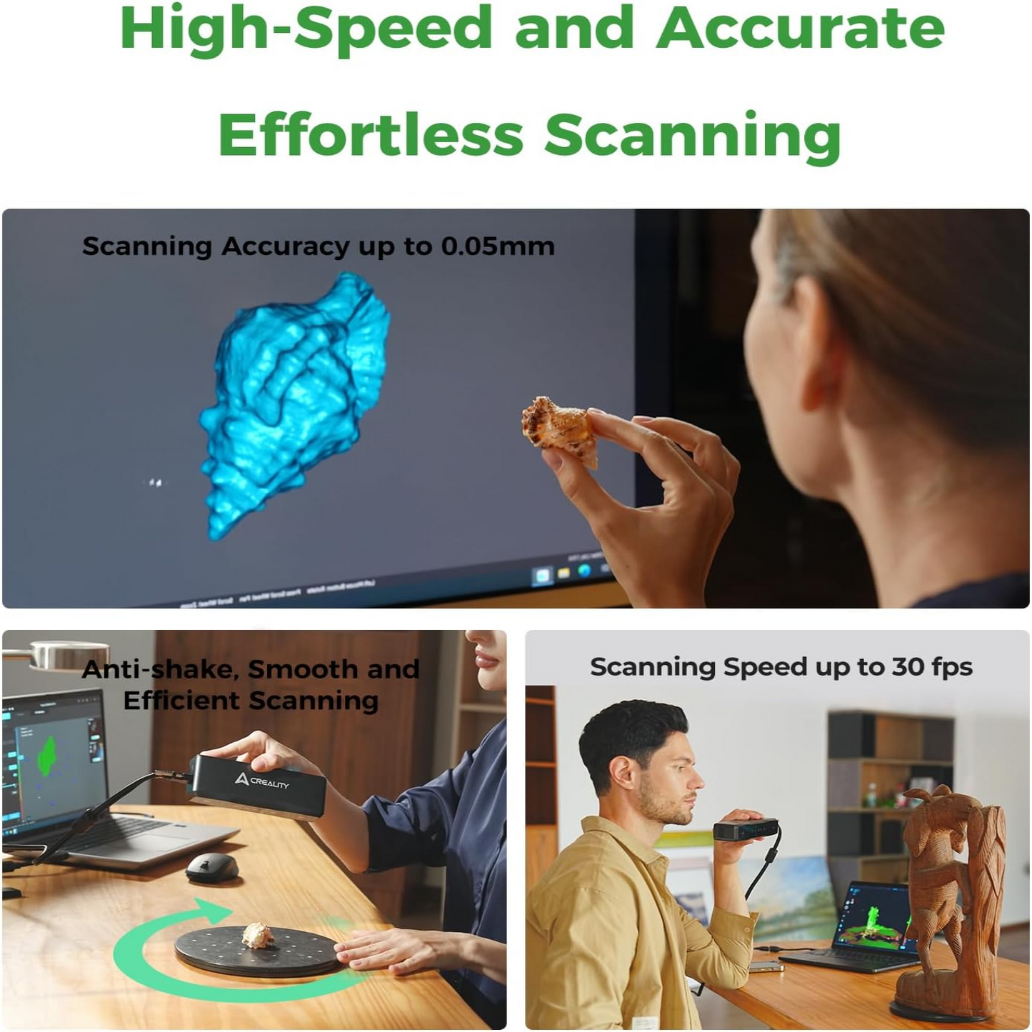 3D Scanner Otter Lite, Handheld Wireless Scanner with 0.05Mm Accuracy, Anti-Shake Tracking, up to 30FPS Scanning Speed